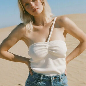 New AGOLDE Lola Gathered Front Tank in Ivory Paste  Size L